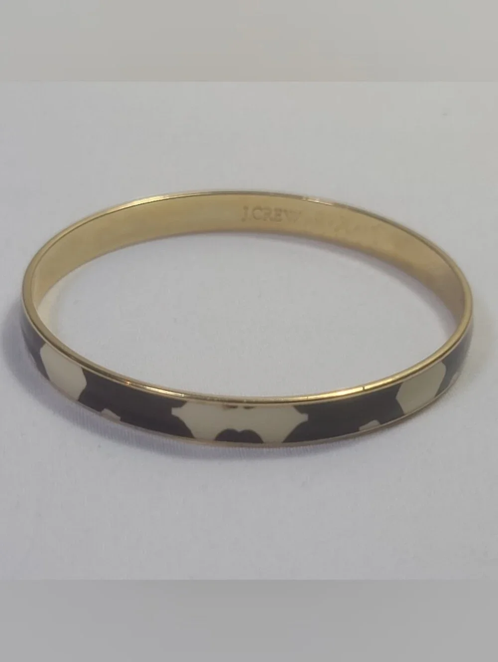 J. Crew Zebra Print Animal Enamel Gold Tone Bracelet Bangle